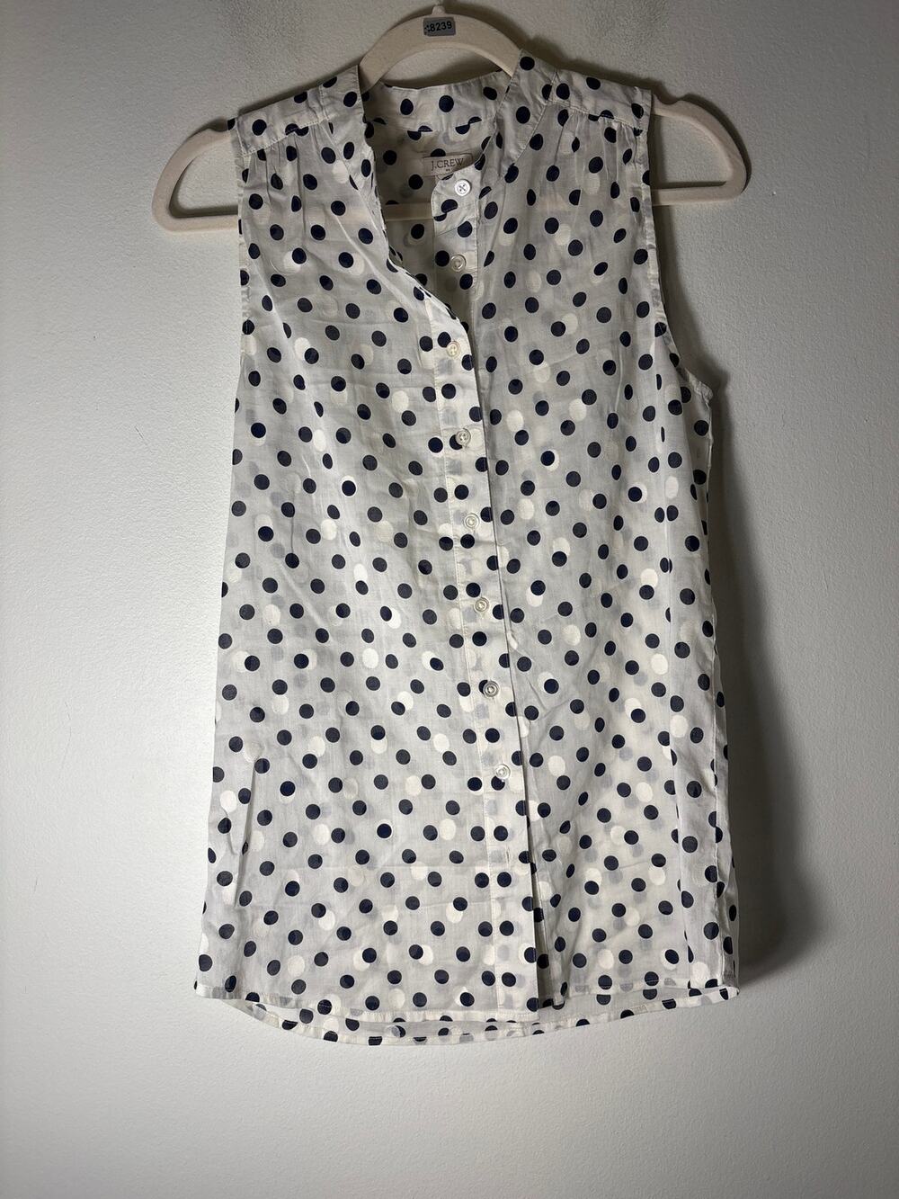 J. Crew Black White Polka Dot Sleeveless Button Up Shirt Sz 2